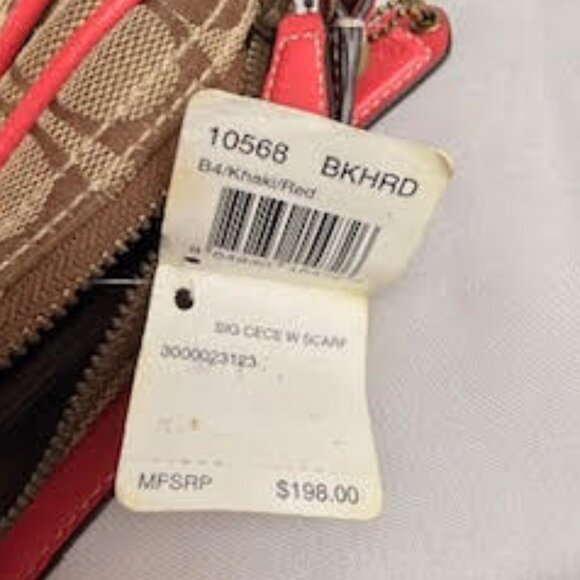 Coach Signature Canvas Leather Crossbody Bag Y2K Khaki Raspberry Red Trim 10568 - Picture 11 of 11